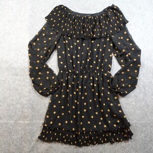 Vero Moda Dress Womens Small Black Gold Polka Dot Mini Off Shoulder Long Sleeve